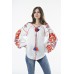 Boho Style Ukrainian Embroidered Folk  Blouse "Boho Birds" orange on white